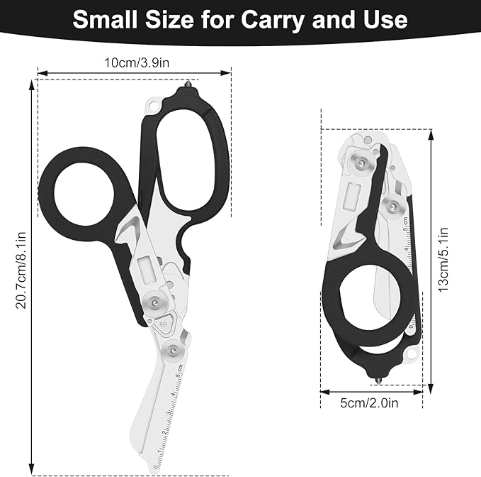 6 in 1 trauma shears, Folding Retractable Emergency Shears, Outdoor Camping Tools, Seat Belt Cutter, Oxygen Cylinder Wrench, Complimentary Adjustable Wrench (black)