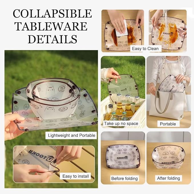 MIUPOO Collapsible Bowl Plate Cup Set,Portable Mess Kit,Food Grade Material Free Folding Plate for Lunch Family Picnic,Collapsible Set of 12, 3 Sizes.
