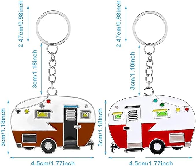2 Pack Camper Keychain Set Happy RV Camper Keyring Couples Camping Accessories for Men Women Travel Trailers