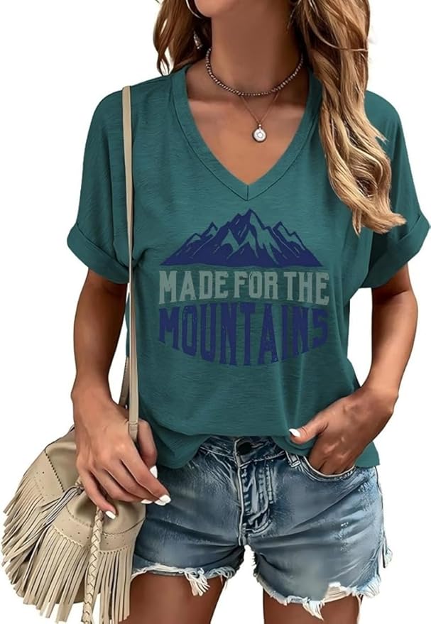 Graphic V Neck Shirt for Women Boho Floral Wildflowers Tee Casual Cottagecore Summer T-Shirt Blouse
