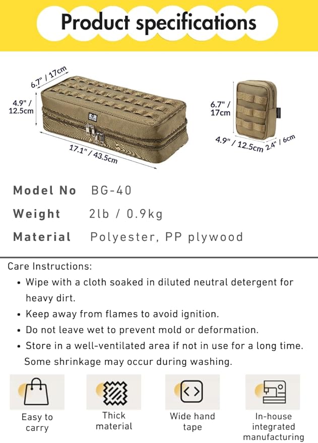 CAMPINGMOON MOLLE System Tactical Camping Gear Organizer Utility Tool Bag w PP Board Support Dual-Layer Rigid Storage Case Tent Stakes Tools