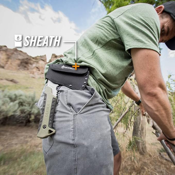 Gerber Gear Pack Hatchet - 3.5" Steel Blade Axe with Full Tang - Survival, Bushcraft and Camping Gear - with Mountable Nylon Sheath - Sage Green