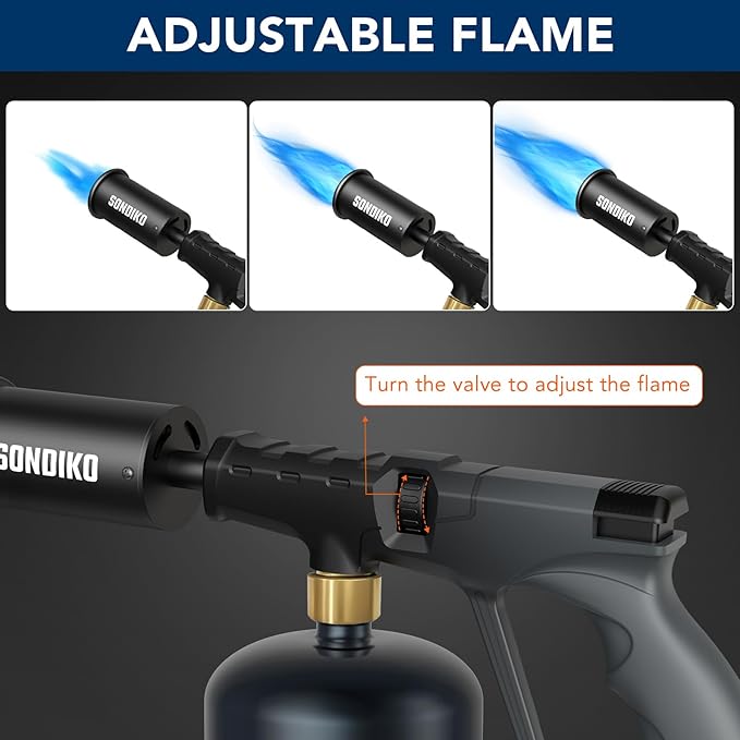 Sondiko Powerful Propane Torch Gun, Cooking Torch for Sous Vide, Charcoal Starter and Steak Searing, Best for Outdoor BBQ Party and Camping, Gray & Black, Gas Welding Kits(Tank Not Included)
