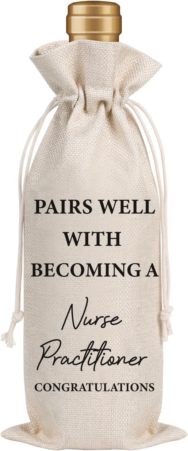 Wxiben Nurse Practitioner Gifts for Women - Nurses Graduation Gift Wine Bag Nurse Week Gift Nurses Appreciation Gifts Soft Burlap Wine Gift Bags for Nursing School Doctor Nurse Practitioner