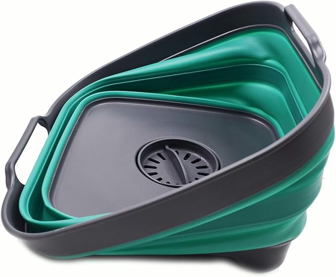 SAMMART 10L (2.64 Gallon) Collapsible Dishpan with Draining Plug - Foldable Washing Basin - Portable Dish Washing Tub - Space Saving Kitchen Storage Tray (1, Grey/Turquoise Blue)