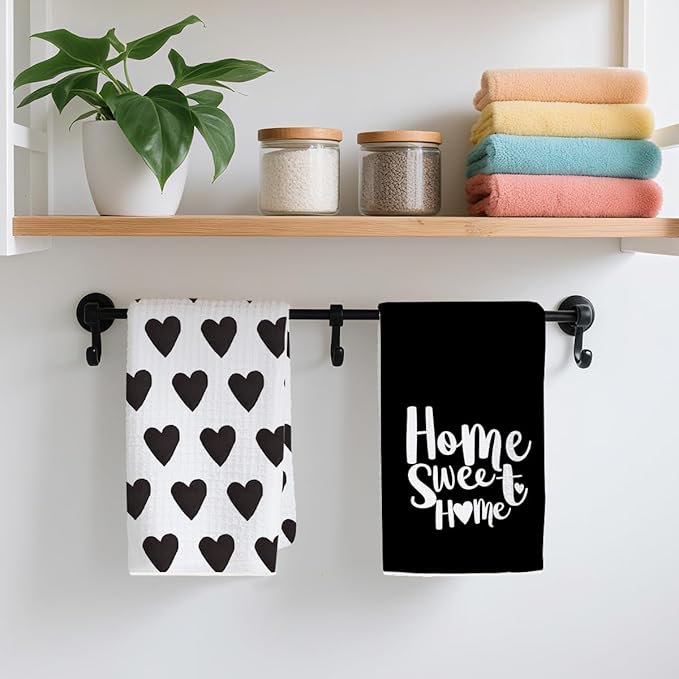 2PCS Cute Heart Love Home Sweet Home Valentine's Kitchen Towels, Valentines Day Decor for Couples, Reusable Absorbent Waffle Weave Dish Tea Towels for Cleaning Cooking, Microfiber Kitchen Towel