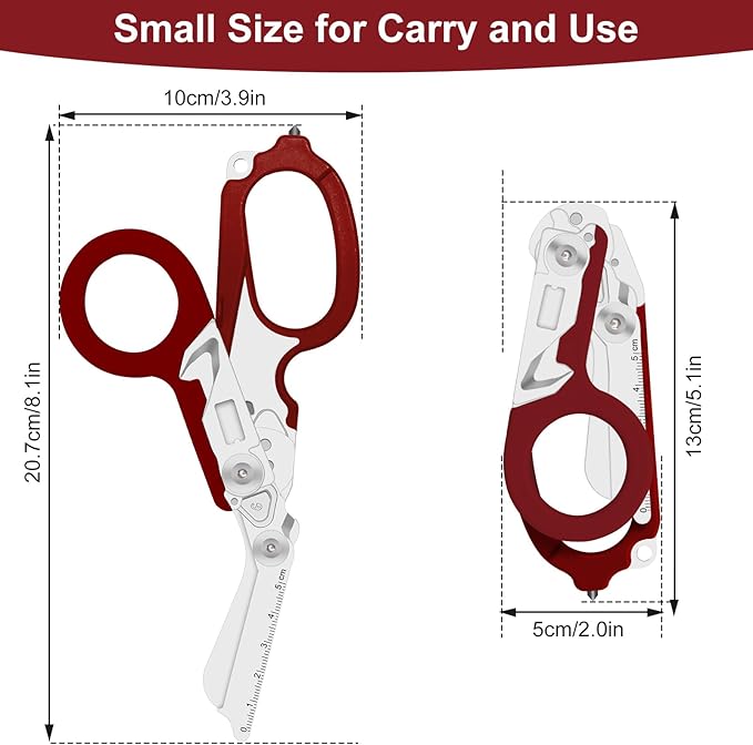 6 in 1 Multifunctional Combination Tool, Folding Retractable Emergency Shears, Outdoor Camping Tools, Seat Belt Cutter, Oxygen Cylinder Wrench, Complimentary Adjustable Wrench (red)