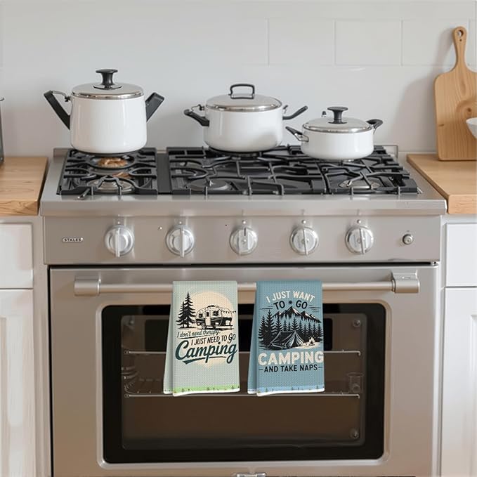 2PCS Camping Kitchen Towels, Go Camping Kitchen Decor, Housewarming Farmhouse Gifts for Women RV Campers, Camper Accessories for Inside, Camper Dish Tea Towels
