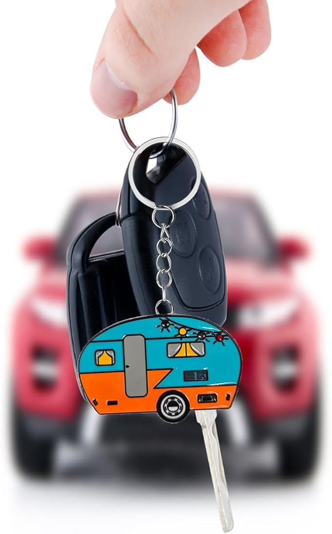 Camper Keychain, Upgraded Double-Side Metal Camping Key chain, Couples RV Accessories Set of 2 for Men Women
