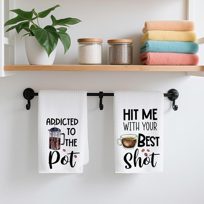 2PCS Coffee Kitchen Towels, Funny Farmhouse Rustic Reusable Absorbent Waffle Weave Dish Tea Towels for Cleaning Cooking Baking, Microfiber Kitchen Towel for Coffee Bar Decor Housewarming Gift-1