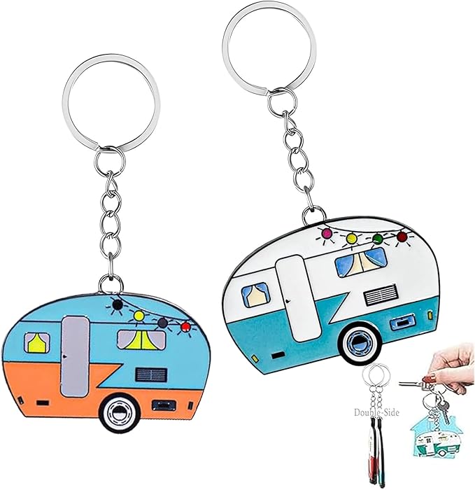 Camper Keychain, Upgraded Double-Side Metal Camping Key chain, Couples RV Accessories Set of 2 for Men Women
