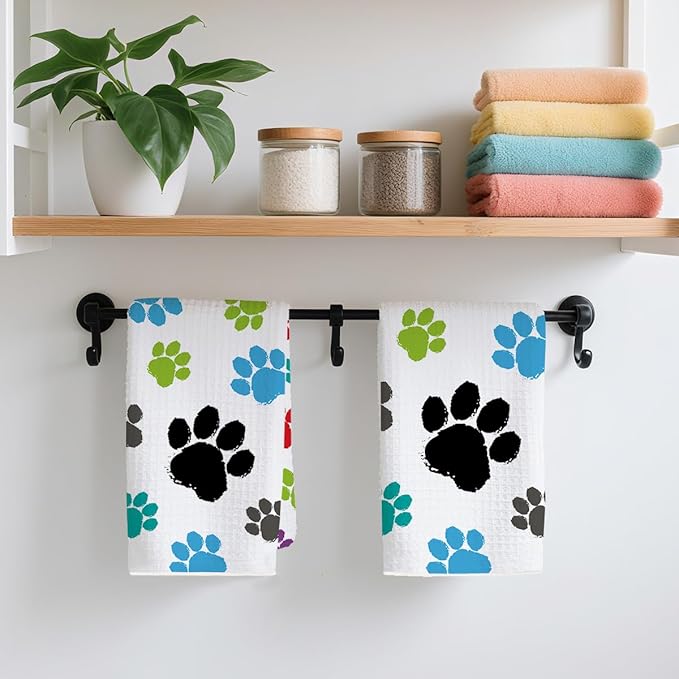2PCS Cute Dog Paws Kitchen Towels, Dog Mom Gifts for Women Reusable Absorbent Waffle Weave Dish Tea Towels for Kitchen Bathroom Decor, Hand Towels, Dogs Gifts for Dogs Lovers