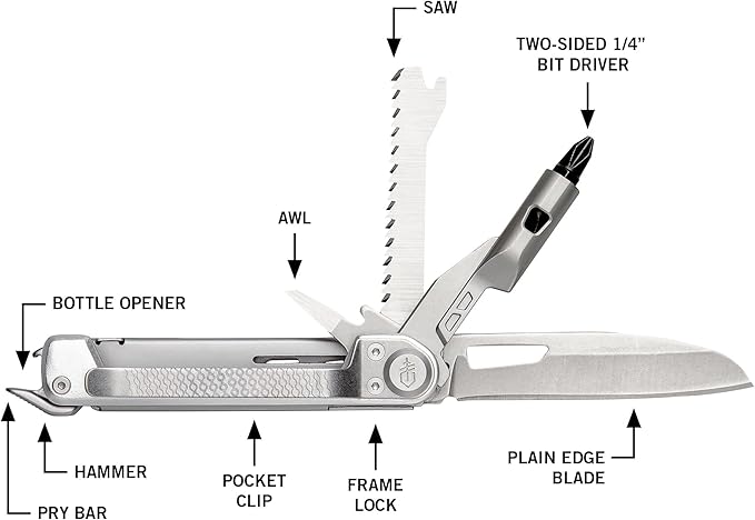 Gerber Gear Armbar Trade 8-in-1 Multi-tool - 2.5" Plain Edge Blade, Pry Bar, Hammer - EDC Gear and Equipment - Silver