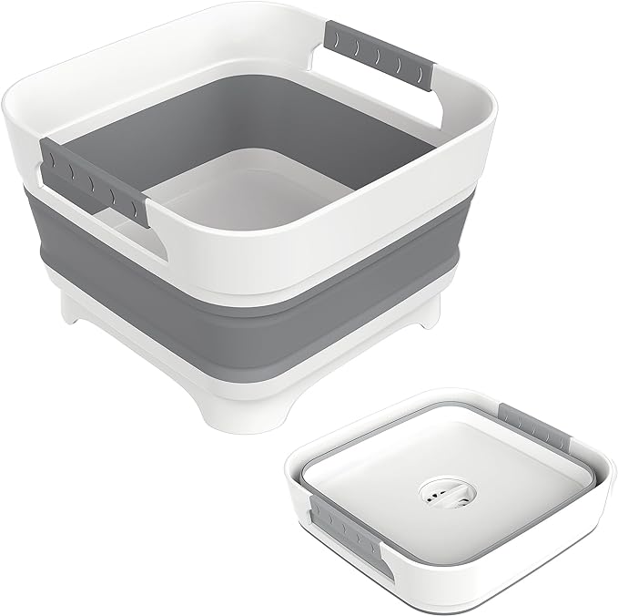 MontNorth 2.4 Gal Collapsbile Wash Basin with Drian Plug,9L Dish Pan for Soaking Baby Bottles,Portable Sink, Multiuse Foldable Bucket,Ice Beverage Tubs for Camping, Vegetable Washing, RV (Gray)