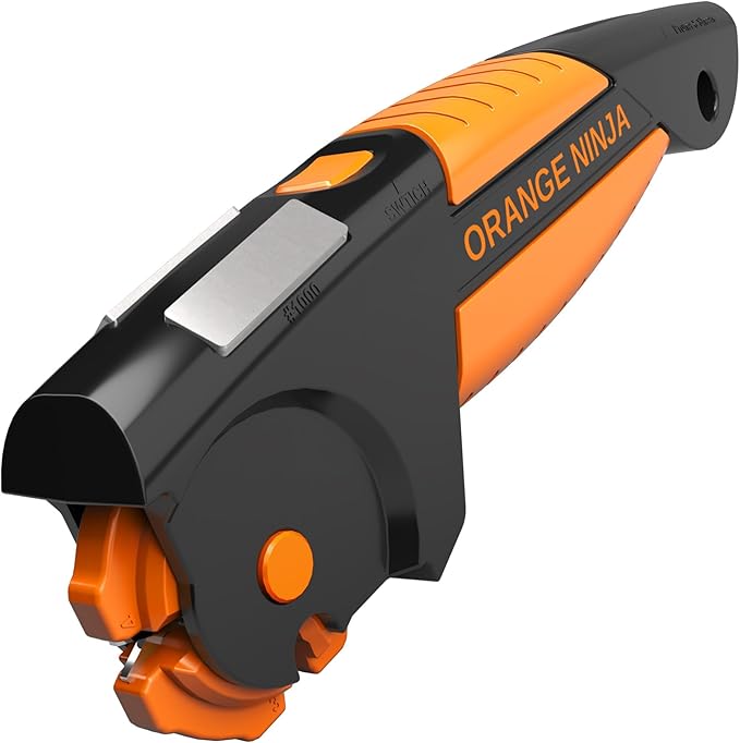 Orange Ninja 7-in-1 Garden Tool & Knife Sharpener – Sharpens Axe, Hatchet, Machete, Pruner & Shears – One Tool for All Your Outdoor Blades – Gift for Gardeners