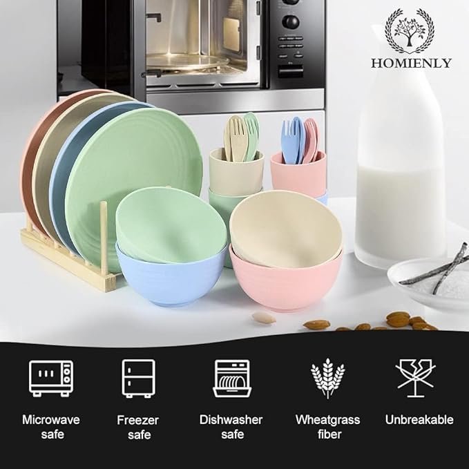 Homienly Wheat Straw Dinnerware Sets 20 PCS Cups and Plates Sets for Kitchen Microwave and Dishwasher Safe Plate Set Unbreakable Camping Dish Set Kids Plates and Bowls Sets for Picnic, RV (Multilight)