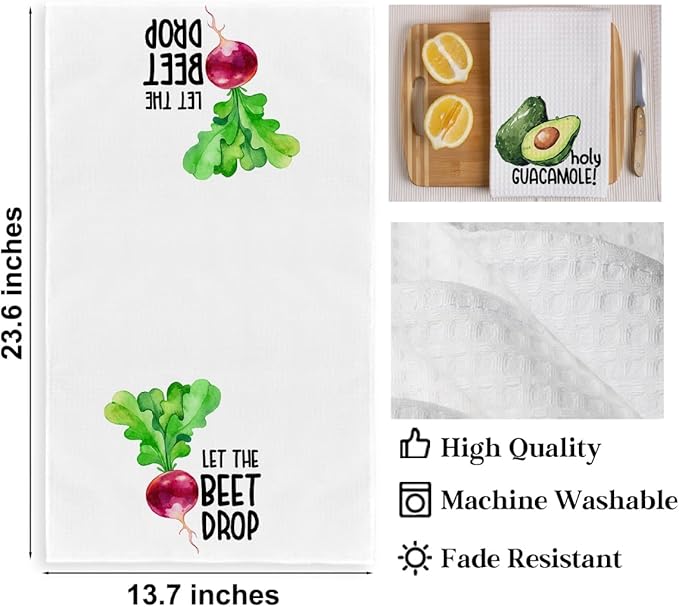 2Pcs Funny Kitchen Towels, Beets Avocado Vegetable Decor, Hostess Gifts, Dish Towel, Housewarming Gift for Her Women, Wedding Shower Gift, Waffle Weave Hand Towels