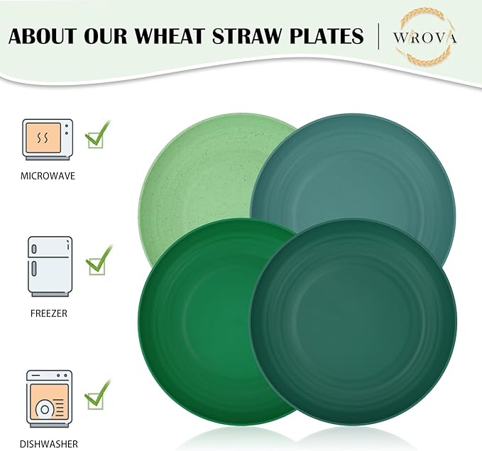 Wrova Wheat Straw Plates - 10 Inch Unbreakable Dinner Plates Set of 8 - Modern Dinnerware Dishes Dishwasher & Microwave Safe-Lightweight Plates for kitchen,camping (Forest Series)