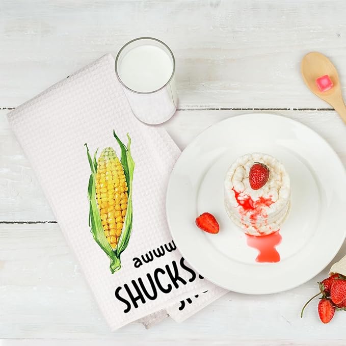 2Pcs Funny Kitchen Towels, Carrot Corn Vegetable Decor, Hostess Gifts, Dish Towel, Housewarming Gift for Her Women, Wedding Shower Gift, Waffle Weave Hand Towels