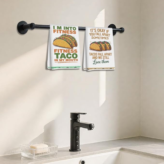 2PCS Taco Decorative Dish Towels, Funny Kitchen Accessories, Cinco De Mayo Decor, Tacos Waffle Weave Kitchen Decorative Tea Towels Taco Tuesday Gift for Housewarming Gift Tacos Lover Accessories
