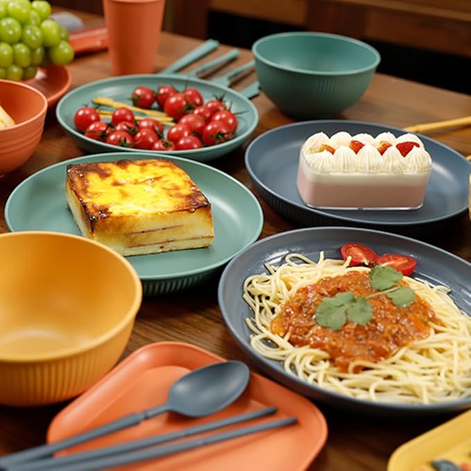 LRUUIDDE Lightweight Wheat Straw Plates 9 Inch, Microwave and Dishwasher Safe BPA Free and Healthy Reusable Unbreakable Deep Dinner Plates, Outdoor for Picnic, Camping (4pack)