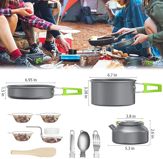 aiGear Camping Cooking Set Cookware Mess Kit with Storage Bag Pot Pan Set Camping Accessories for Outdoor Camping Hiking Picnic Portable and Lightweight Aluminum