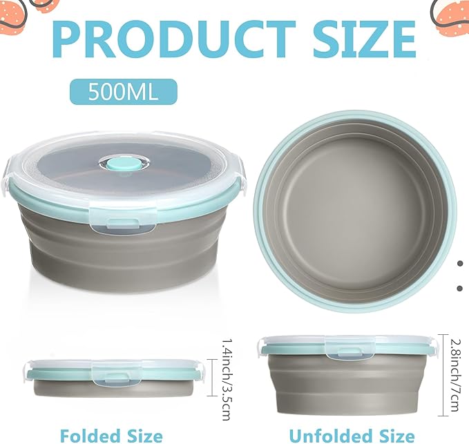 Suclain 4 Pcs Collapsible Bowls with Lids Silicone Camping Food Storage Container Expandable Folding Salad Lunch Box Travel Container for Hiking Camping