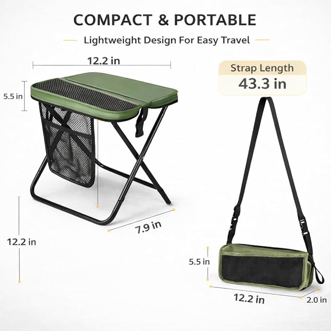 Foldable Stool with Carrying Bag,Compact Folding Chair with Shoulder Strap, Lightweight Outdoor Seat for Fishing, Camping, Hiking, Garden, Beach, Sports Games, Festivals (Green)