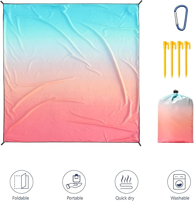 WIWIGO Beach Blanket Waterproof Sandproof Beach Mat 79" X 83"/10'x9'for 2-8 Adults Quick Drying Outdoor Picnic Mat Beach Accessories for Travel, Camping, Hiking