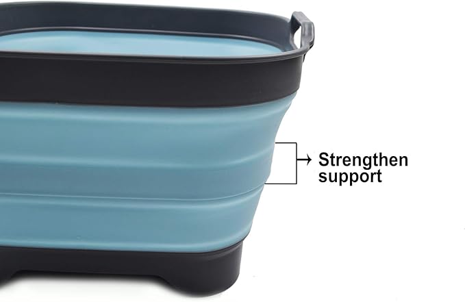 SAMMART 10L (2.64 Gallon) Collapsible Dishpan with Draining Plug - Foldable Washing Basin - Portable Dish Washing Tub - Space Saving Kitchen Storage Tray (1, Grey/Sea Angel)