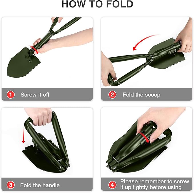 24.5" Collapsible Shovel, Heavy Duty Foldable Shovel for Camping and Pickax, Military Entrenching Tool for Gardening, Camping, Digging Dirt, Sand, Mud&Snow, Off Road, Car Emergency kit