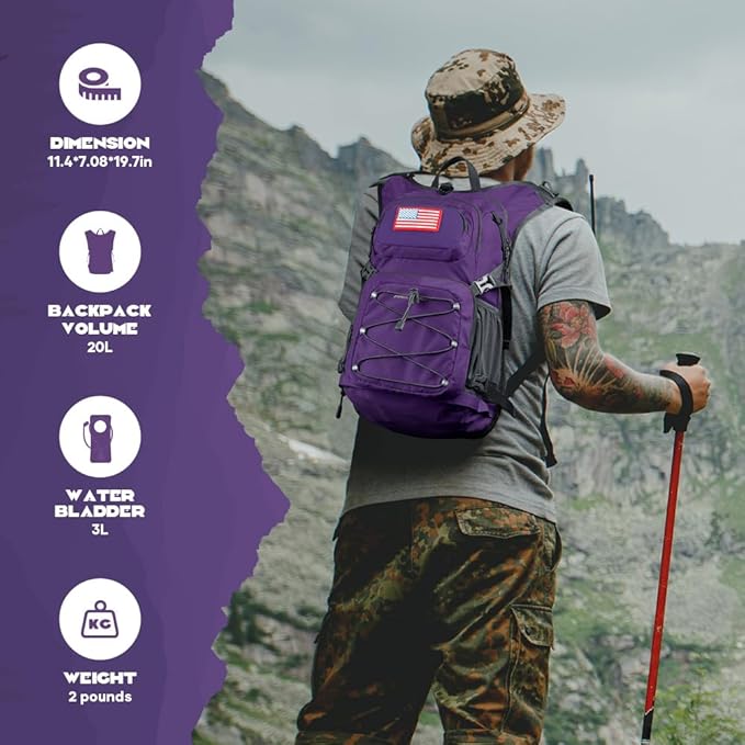 Maelstrom Hydration Hiking Backpack with 2L/3L Water Bladder, High Flow Bite Valve Water Backpack for Men Women Lightweight Insulation for Hiking, Cycling, Running, Climbing, Camping