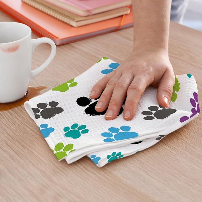 2PCS Cute Dog Paws Kitchen Towels, Dog Mom Gifts for Women Reusable Absorbent Waffle Weave Dish Tea Towels for Kitchen Bathroom Decor, Hand Towels, Dogs Gifts for Dogs Lovers