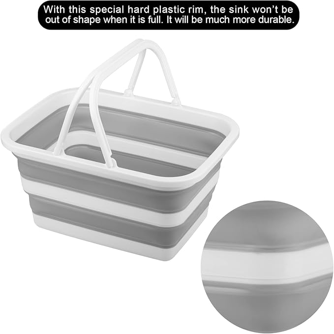 Collapsible Sink with 3.17 Gal / 12L Each, Larger Wash Basin for Washing Dishes, Camping, Hiking and Home