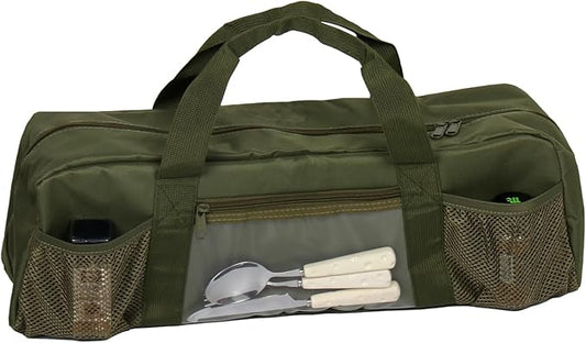 22" Upgraded Grill Tools Storage Bag, BBQ Utensil Holder with Pockets, Carry Bag for Outdoor Camping & Hiking BBQ, Gift for Men, Green