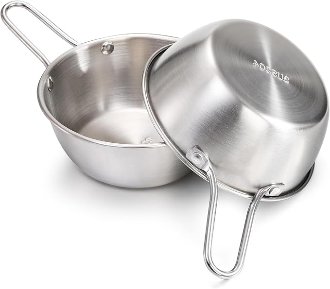 4 Pack Korean Traditional Wine Bowls, 20 Oz Stainless Steel Makgeolli Bowls with Handle, Round Rice Bowl Camp Wine Cup, Silver Hiking Soup Dish for Picnic, Dinner Party