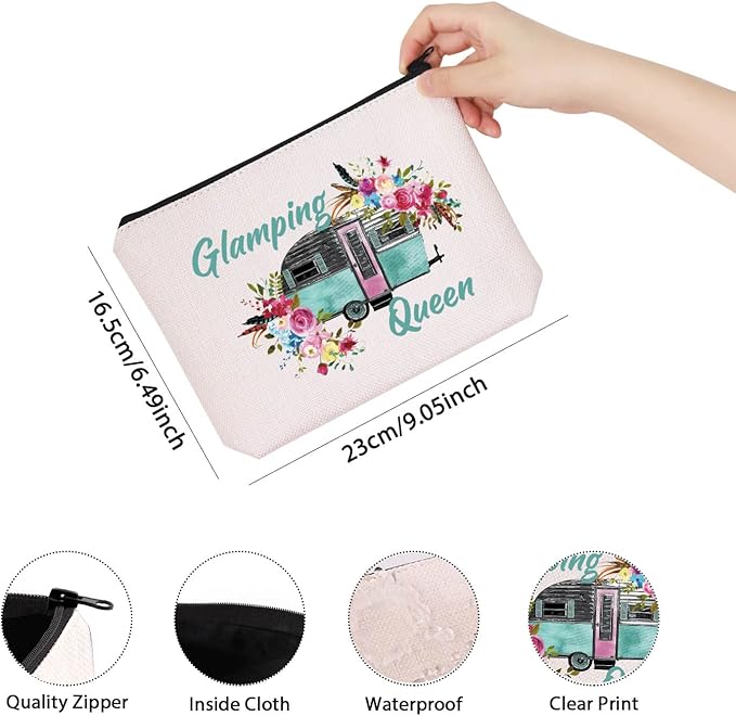 TSOTMO Glamping Gift for Women Clamping Queen Nature Lover Zipper Pouch Makeup Bag (Glamping Queen)