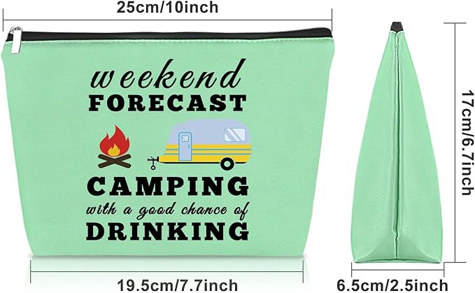 Sazuwu Funny Camping Gifts for Women Green Makeup Bag Happy Camper Birthday Gifts Camping Themed Gifts for Adults Cosmetic Bag Camper Accessories for Travel Trailers Christmas Graduation Gift