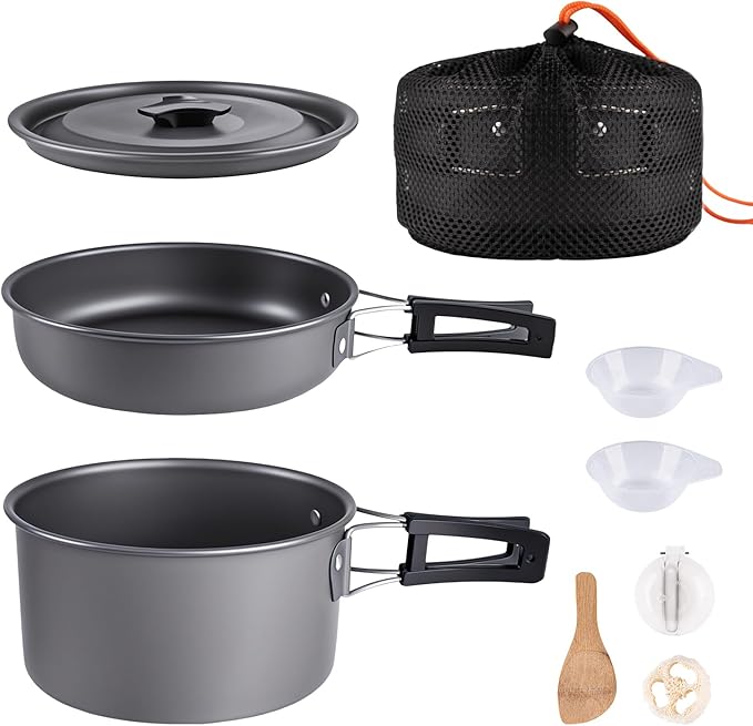 aiGear Camping Cooking Set Cookware Mess Kit with Storage Bag Pot Pan Set Camping Accessories for Outdoor Camping Hiking Picnic Portable and Lightweight Aluminum