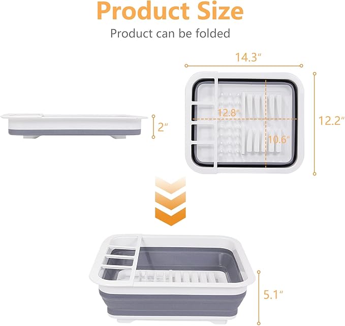 Goderewild Collapsible Dish Drying Rack with Rotating Drain & Plug,Space-Saving Dish Drainers for Kitchen Counter, Portable Dish Rack Over Sink Drying Dinnerware,Travel Trailer RV Camping Essentials