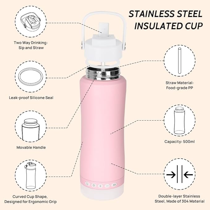Insulated Water Bottle with Night/Camping Lantern with 5 Modes & Brightness, BPA Free Insulated Tumbler with Handle, Straw and Spout, Camping Tent Light for Outdoor Travel Emergency