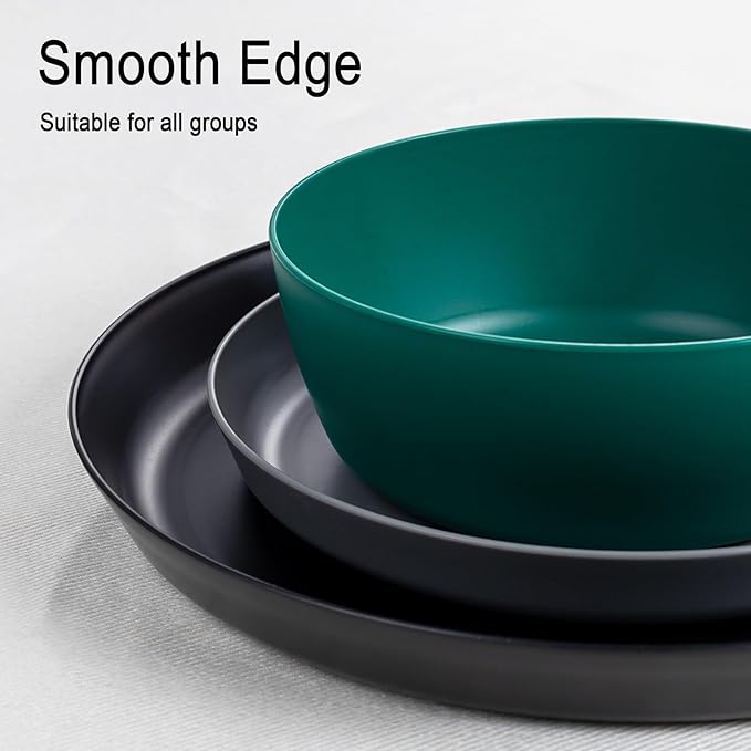 EI 12pcs Wheat Straw Plates,Plastic Plates Reusable,Unbreakable Plastic Plate,Wheat Straw Dinnerware Set,Melamine Plate-Black,Dark Grey,Dark Green,Dark Blue,Dinner, Camping,Picnic