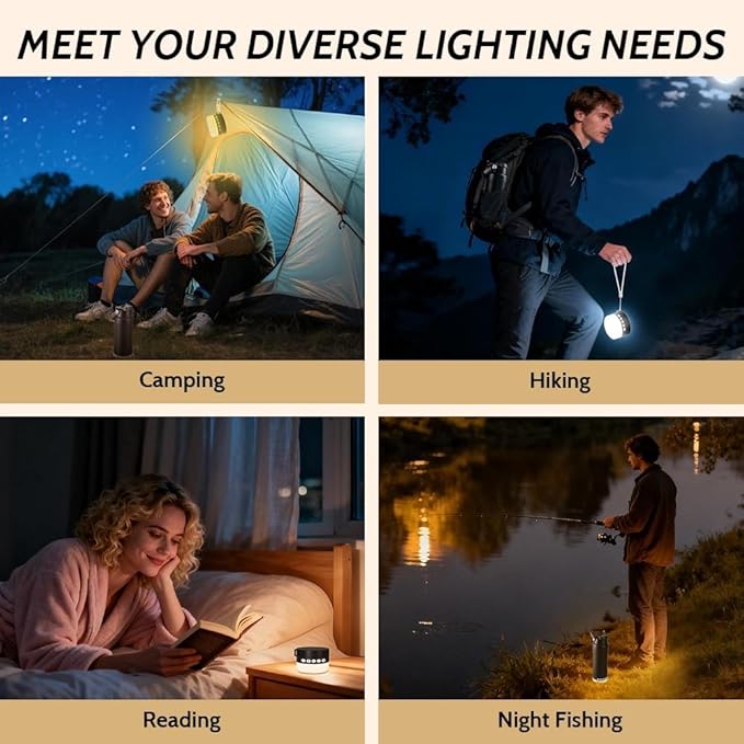 Insulated Water Bottle with Night/Camping Lantern with 5 Modes & Brightness, BPA Free Insulated Tumbler with Handle, Straw and Spout, Camping Tent Light for Outdoor Travel Emergency