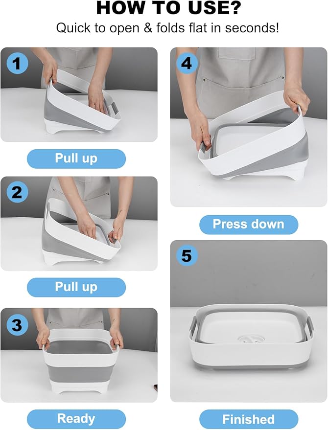 Collapsible Wash Basin Portable Foldable Sink Basin, BPA-Free Silicone Vegetable Fruit Washing Bowl, Space Saving Multi-Purpose Sink for Baby Bottle, Kitchen Camping Travel