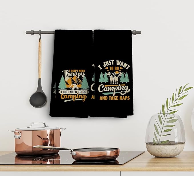 Camp Towel, Camper Gifts, Camping Tents Decor, Kitchen Towels, Set of 2, 16x24