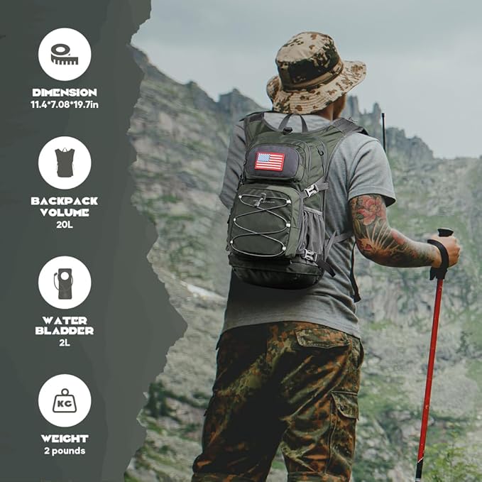 Maelstrom Hydration Hiking Backpack with 2L/3L Water Bladder, High Flow Bite Valve Water Backpack for Men Women Lightweight Insulation for Hiking, Cycling, Running, Climbing, Camping