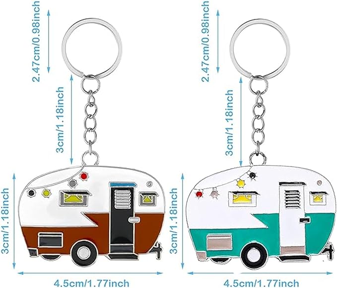 2 Pack Camper Keychain Set Happy RV Camper Keyring Couples Camping Accessories for Men Women Travel Trailers