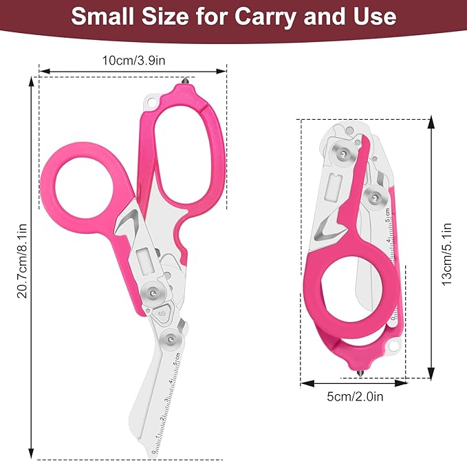 Lemasa-6in1 Multi functional Trauma shears, Foldable trauma shear, Nurse's Multi functional Emergency Scissors, Outdoor Tactical Scissors, Pink Trauma shears, Comes with Adjustable Wrench (Pink)