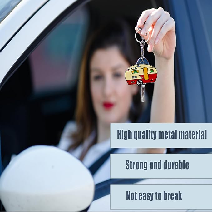 Camper Keychain, Upgraded Double-Side Metal Camping Key chain, Couples RV Accessories Set of 2 for Men Women
