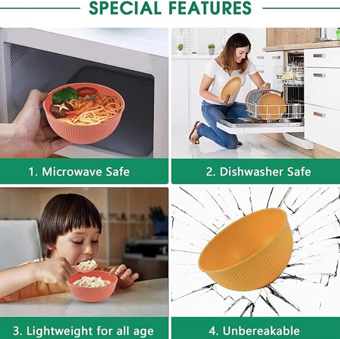 LRUUIDDE Unbreakable Cereal Bowls 24 oz -Reusable Wheat Straw Fiber Lightweight Bowls Set - Dishwasher & Microwave Safe - Perfect for Snacks,Cereal, Ice Cream,Soup, Rice Bowls 4 Pack